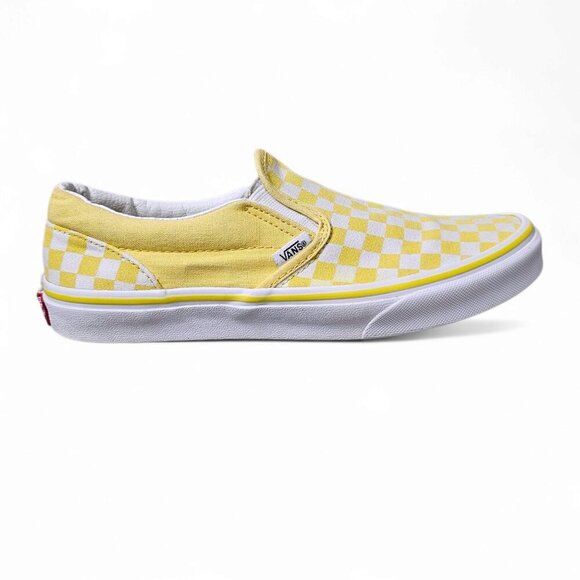 Vans Checkerboard Classic Slip-On Low-Top Sneakers White/Yellow Kids Shoe - Picture 1 of 10